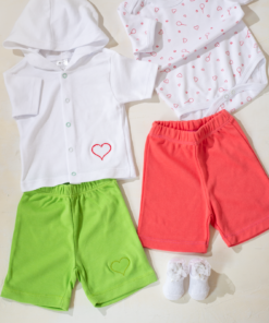 Ajuar Tenida para bebé verano, Conjunto pantaloncitos verde niña